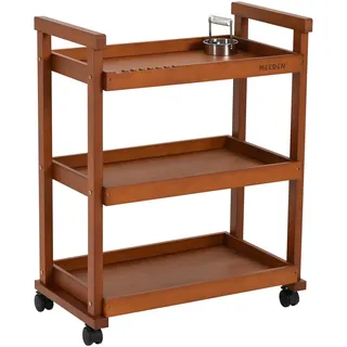 MEEDEN Beistellwagen mit Rollen, Walnuss 3-Tier Multifunktionale Art Storage Cart Organizer, Massivholz Buche Studio Cart Art Taboret mit Caster Wheels für Künstler