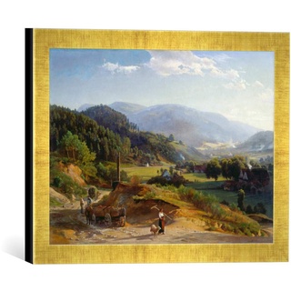 Gerahmtes Bild von Johann Wilhelm Schirmer Landschaft mit Schmiede, Kunstdruck im hochwertigen handgefertigten Bilder-Rahmen, 40x30 cm, Gold Raya