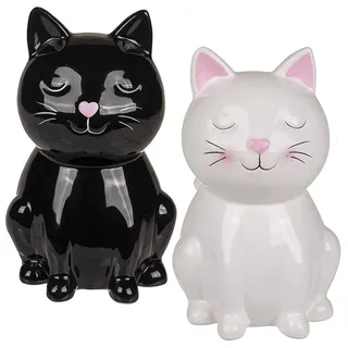 CBK-MS 2x Keramik Spardose Katze schwarz und weiß mit Schloss