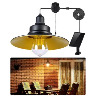 FabStyl Solarlampen Hängeleuchte für Außen Innen mit Zugschalter, Solar Lampe Outdoor Pendelleuchte E27 Glühbirnen, IP65 Wasserdicht für Garten Garage Pavillon Balkon Terrasse-Warmweiß