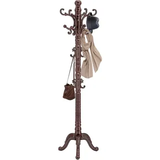 LOZABEE Garderobenständer aus Holz, klassische Holzgarderobe, freistehend, mit stabilem Dreiecksfuß, Vintage-Kleiderständer mit 14 Haken, natürliches Birkenholz, Eingangsecke, Büro, Garderobe, Flur