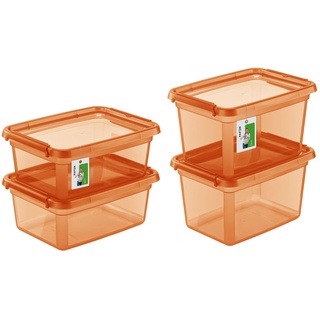 PAFEN Aufbewahrungsbox mit Deckel SET 2 Größen 2x 12,5L + 2x 15L - Boxen Aufbewahrung Stapelboxen mit Verschlussclips Kunststoffbehälter Kleiderboxen Transparent Organizer | Orange