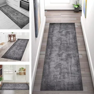 SGLGSTORE Teppich Läufer Flur Küche rutschfest Waschbar Schmutzfangmatte Dunkelgrau Teppichläufer Küchenläufer Teppichmatten 50X180CM Läufer Wohnzimmer Schlafzimmer Meterware Schmutzfangteppich