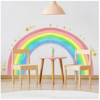 Montegoni Wandtattoo Wandtattoo XXL Regenbogen Sterne Kinderzimmer Aufkleber bunt Wanddeko (Wandsticker süße Wanddeko Wandbild Junge Mädchen), XXL Kinderzimmer Sticker, Wanddeko Wandbild Junge Mädchen