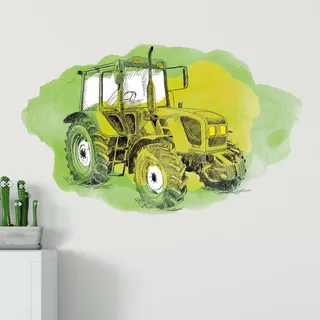 GRAZDesign Wandtattoo Traktor Trecker Kinderzimmer, Wand Aufkleber Tattoo Kinder Auto, Bauernhof Wandaufkleber für Jungenzimmer & Teenager (93x57cm, Hellgrün)