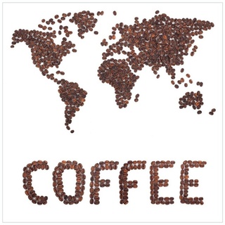 Wallario Glasbild, Weltkarte mit Schriftzug aus Kaffeebohnen, in verschiedenen Ausführungen rot|weiß