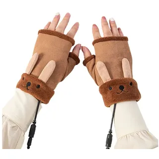 NATICY Fleecehandschuhe Beheizte Handschuhe Winter Plüsch Verdicken Fingerlose Heizung braun
