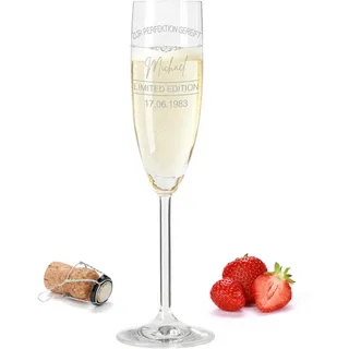 Gravur-Max Leonardo Sektglas 200 ml – elegantes Sektglas mit Gravur – ZUR PERFEKTION GEREIFT - spülmaschinenfest, stoßfest – hochwertiges TEQTON-Kristallglas für Sekt, Prosecco & Champagner