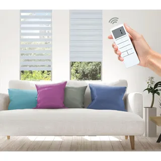 Elektrisches Rollo GOOD LIFE "Aline - SMART HOME" Gr. 3, grau (hellgrau, weiß, weiß), B:50cm H:150cm, Kunststoff, Metall, Polyester, Rollos, mit Fernbedienung