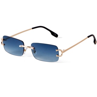 Laurinny Männer Rahmenlose Sonnenbrille Herren Rechteckig Randlos Sonnenbrille Retro Brillen Frauen Metall Gold Blau Braun(Gold/Gradient Blau)