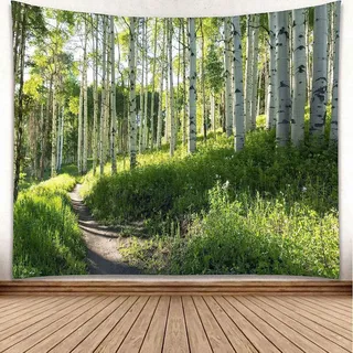 Tizhweqo Wandteppich 3D Wald, Wandbehang Weiße Birke, Wandtuch Wald Tapisserie Tapestry für Schlafzimmer Wohnzimmer Wohnheim Deko 200x200 cm SK1163