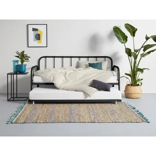loft24 Metallbett Ariel - Bett Bettgestell Bettrahmen Tagesbett, Metallbet mit ausziehbarer Liegefläche, 90x200 cm, Bettgestell Metall schwarz