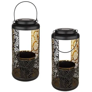 GLOBO LIGHTING LED Solarleuchte, Tageslichtsensor, LED fest integriert, warmweiß, 2er Set ausgefallene Solarlaternen Garten Solarlichter Balkon, H 41cm schwarz