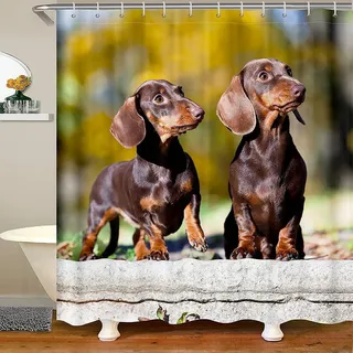 Duschvorhang 120x200 Dackel, 3D Drucken Tier Shower Curtains Textil Anti Schimmel Wasserabweisend Duschvorhänge Badewanne Stoff Polyester Waschbar Lang Vorhang mit 8 Haken