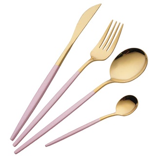 16 Stück Besteck Rosa gold,Edelstahl Besteckset,Besteck set gold rosa,Einschließlich Steakmesser/Tafelgabeln/Suppenlöffel/Teelöffel,Service für 4 Personen(Rosa Gold)
