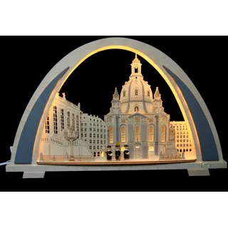 LED Schwibbogen 53cm New Line Dresden Frauenkirche mit Kurrende, exclusiver Lichterbogen - Handwerkskunst aus dem Erzgebirge