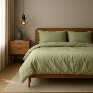VEL VET HOME Bettwäsche 155x220 Baumwolle Bettbezug 155x220 cm mit Kissenbezug 80x80 cm Hohe Qualität Bettwäsche-Set mit Reißverschluss 100% Baumwolle Made in EU Grün 155 x 220