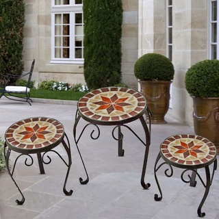 Blumenhocker Blumenständer Blumentisch Beistelltisch Garten, Mosaik Design verschiedene Größen, 3er Set