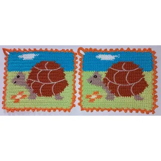 1 Paar Topflappen Schildkröte gehäkelt Handarbeit, Landschildkröte Tier