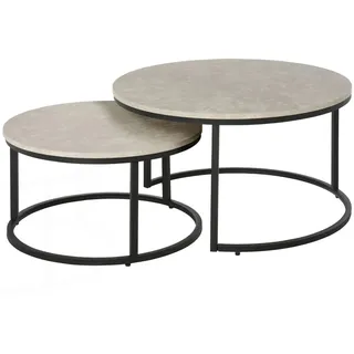 Homcom Couchtisch 2er-Set mit Metallgestell Stapelbar für Wohnzimmer Grau