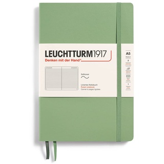 LEUCHTTURM1917 361590 Notizbuch Medium (A5), Softcover, 123 nummerierte Seiten, Salbei, liniert