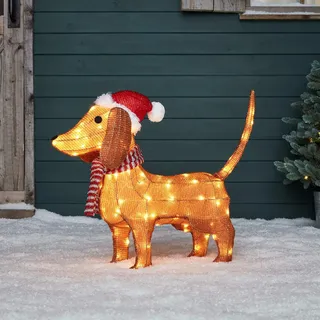 Lights4fun 80er LED Dackel Weihnachtsfigur Weihnachtsbeleuchtung Außen Figuren Timer