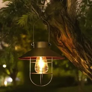 Hängende Solarlaterne Mit Haken, Vintage-led-solarlampe Mit Warmweißem Licht, Stahlkäfig, Wasserdicht, Für Garten, Hof, Terrasse, Zaun, Dekoration – Bronze