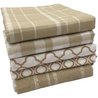 Penguin Home Premium Geschirrtuch aus 100% Reiner Baumwolle für die Küche, 5er Set Küchentücher, weiche & strapazierfähige Küchentücher Handtuch-Set, maschinenwaschbar, 65 x 45 cm, Farbe - Beige