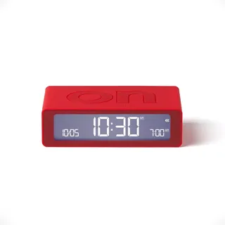 Lexon Flip Mini Reisewecker, digitaler LED-Wecker mit On/Off-Funktion, Einstellbarer Helligkeit, wiederaufladbar und berührungsempfindlich, ideal als Nachttisch-Wecker - Rott