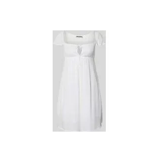 Babydoll Kleid aus Viskose mit Karree-Ausschnitt und Schleife, Weiss, M