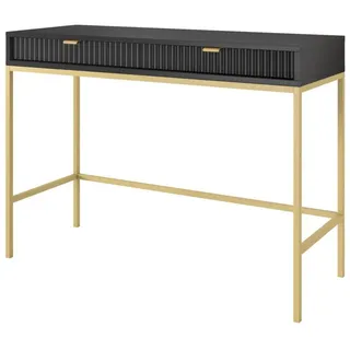 Compleo Konsolentisch mit 2 Schubladen NANCY, Gold/schwarz griffe, Fronten gefräst schwarz