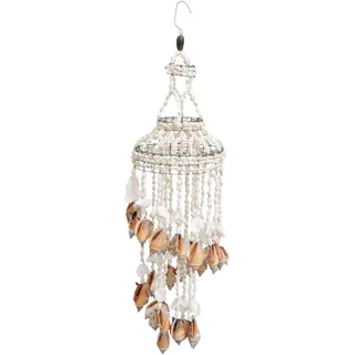 VOSAREA Windspiel Maritim Windglocke mit Muschel und Kokosnuss Schale Vintage Rustikale Nautische Anhänger Wandkunst für Terrassen Fenster Hängende Dekoration Weihnachten Party Geschenk Weiß