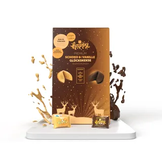 Adventskalender 2025| 24 Schoko & Vanille Glückskekse mit inspirierenden Sprüchen | inkl. 25. Türchen mit Jahresbotschaft, Gutscheinen | vegan & laktosefrei