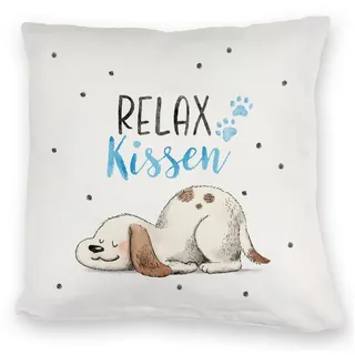 speecheese Dekokissen Relaxter Hund Kuschelkissen mit Spruch Relax Kuschelkissen