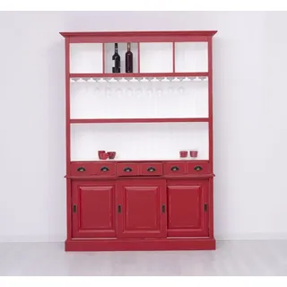Massivholzmoebel-Becker Buffet Großer Buffetschrank aus Massivholz mit Glashalterungen rot|weiß