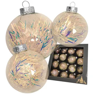 Krebs Glas Lauscha Weihnachtskugeln Kugelsortiment Lametta Goldfarbig 8cm