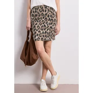 Minirock STREET ONE "Style Happy Paperbag", Damen, Gr. 38, braun (timeless beige), Web, Obermaterial: 85% Viskose, 13% Polyester, 2% Elasthan, körpernah kniefrei, Röcke Minirock, Sommerrock im Leo-Look