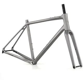 QUYCOIU 700C Gravel-Rennrad-Rahmenset 45/48/51/54 cm Scheibenbremsrahmen + Carbonfasergabel Aluminiumlegierung Steckachse F12*100 Mm R12*142 Mm BSA BB68 Mm(Gray,48CM)