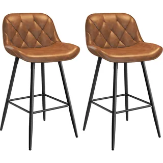 EUGAD Barhocker 2er Set, Barstühle mit Rückenlehne, ergonomischer Bistrostühle, Polsterhocker mit Kunstleder, Hocker für Bar Kücheninsel Bistro, mit Metallbeinen, Fußstütze, Braun, 1097BY-2