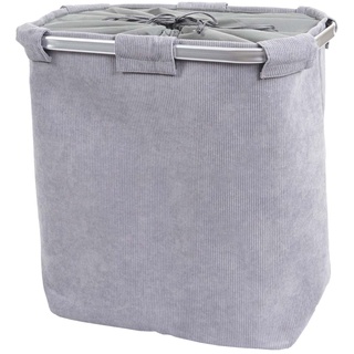 Wäschesammler MCW-C34, Laundry Wäschebox Wäschekorb Wäschebehälter mit Netz, 2 Fächer 56x49x30cm 82l ~ cord grau