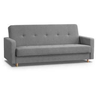 Beautysofa 3-Sitzer Sofa für 3 Personen ADELINE Holzfüße Skandinavisch Polstersofa, Schlaffunktion, Wellenfedern grau