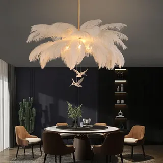 Feder Hängelampe - Moderne Federlampe mit LED |Elegante Hängeleuchte im Nordischen Design für Schlafzimmer, Kinderzimmer & Wohnzimmer | Decken Pendelleuchte als Deko-Leuchte,3 lichtquellen,60cm