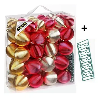 JACK Christbaumschmuck JACK by Inge 50x Kunststoff Kugeln Rot Gold Christbaumkugeln Rille, Inkl. Haken, Rillenoptik aus Kunststoff Ø 4 + 6 cm, Aufbewahrungsbox goldfarben