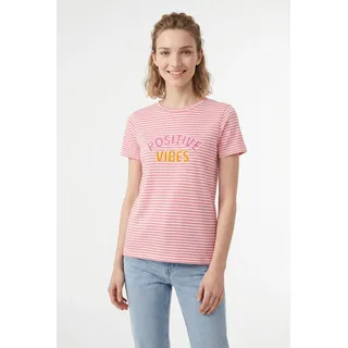 Zwillingsherz T-Shirt "Positive Vibes" gestickter Statement Schriftzug, Rundhals rosa XXL (44)