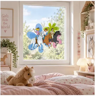 Bibi & Tina Wandtattoo Bibi & Tina Wandsticker Pferd Wandbild selbstklebend, selbstklebendes Kinderzimmer Wandtattoo Pferde, entfernbar bunt 30 cm x 24 cm