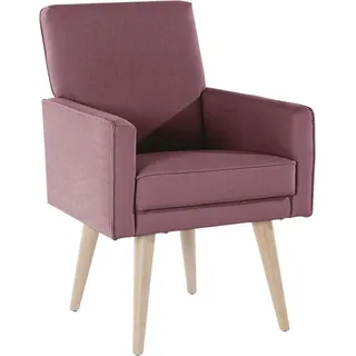 exxpo - sofa fashion Sessel Lungo, Loungesessel mit moderner Kedernaht, bequem und elegant, Breite 64 cm, hoher Holzfuß lila