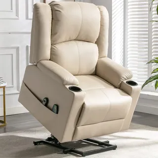 COMHOMA elektrischer Aufstehsessel, Relaxsessel Fernsehsessel Massagesessel mit Liegefunktion Sessel mit Aufstehhilfe Powerlift-Liegestuhl für ältere Menschen (Beige)