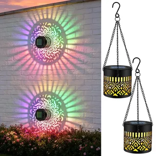 WANGYZJ Solarlaterne füR AußEn, Solar Mandalaleuchte, Dekorative Mandala Solarleuchte mit 50 cm Kette, IP65 Wasserdicht, 6 Stunden Leuchtdauer für Garten, Balkon, Terrasse & Zaun (2, Farbe)