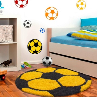 Ben'n'jen Kinderteppich, Gelb, Textil, Fußball, rund, Oeko-Tex® Standard 100, pflegeleicht, Teppiche & Böden, Teppiche, Runde Teppiche