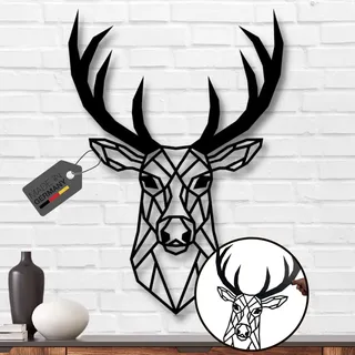 Terma Stahldesign Wanddeko Hirschkopf Geometrisch XXL Schwarz Made in Germany Hirsch Deko Metall Bilder Wand Bild Hirschkopf Deko Wohnzimmer Schlafzimmer Wandtattoo Hirsch Kopf industrial stierkopf